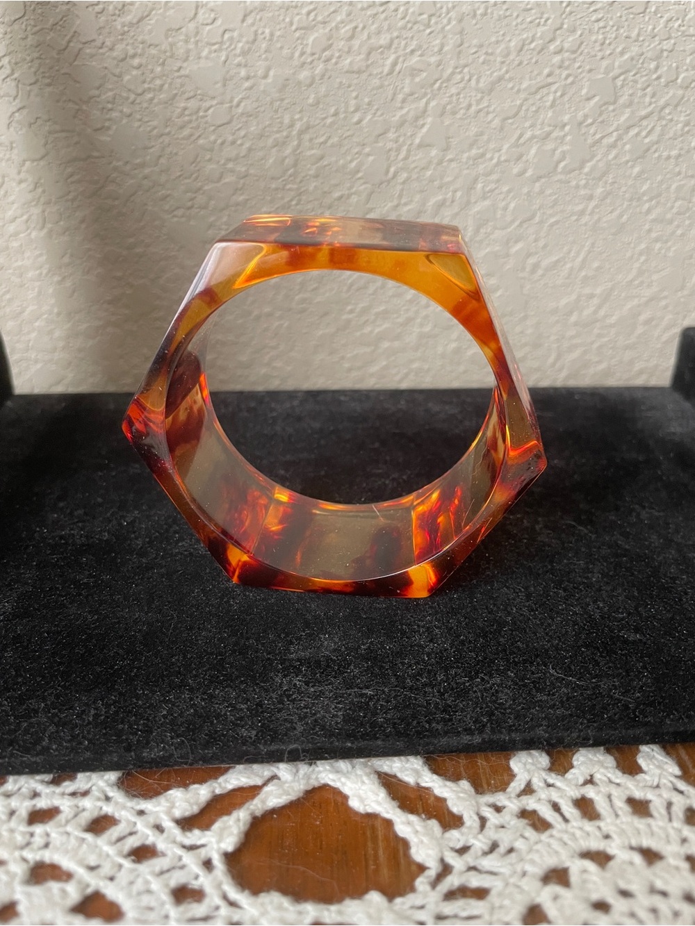 Amber Tortoiseshell Hexagon Resin Napkin Ring